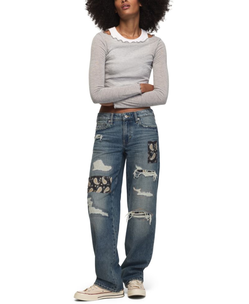 Women's Lucky Legend Patchwork Baggy Mid-Rise Bootcut Jeans