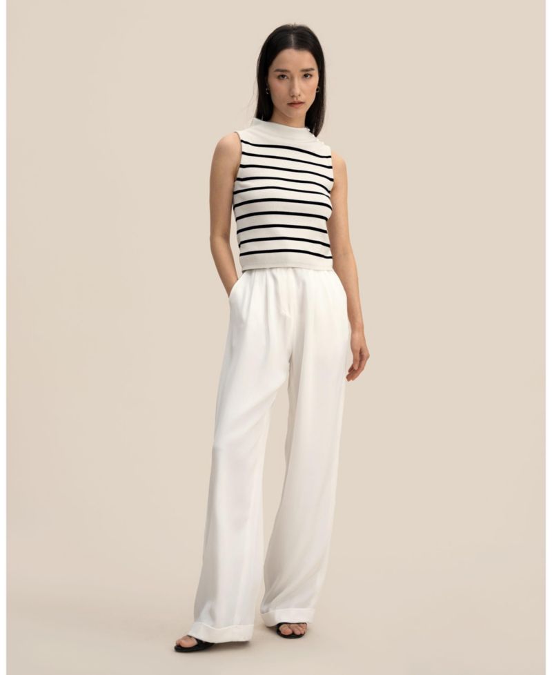 Women's Cropped Spun Silk Strip Sweater Top