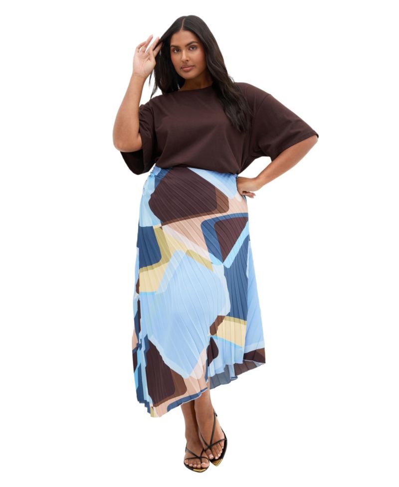 Plus Size Amaya Abstract Print Pleat Skirt