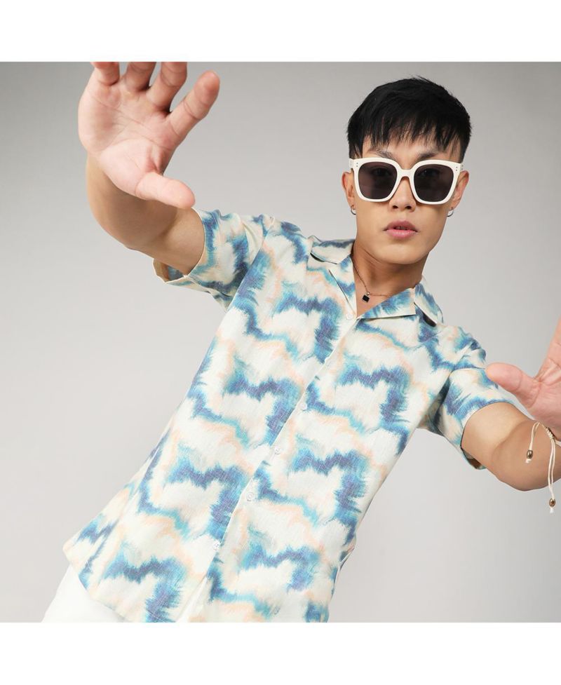 Men's Navy Blue & Off-White Ombre Lined Shirt