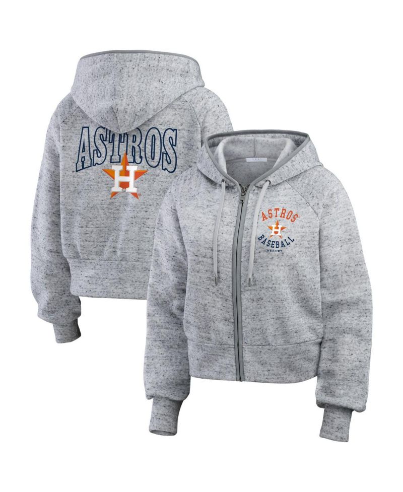 Women's Heather Gray Houston Astros Speckled Fleece Cropped Full-Zip Hoodie