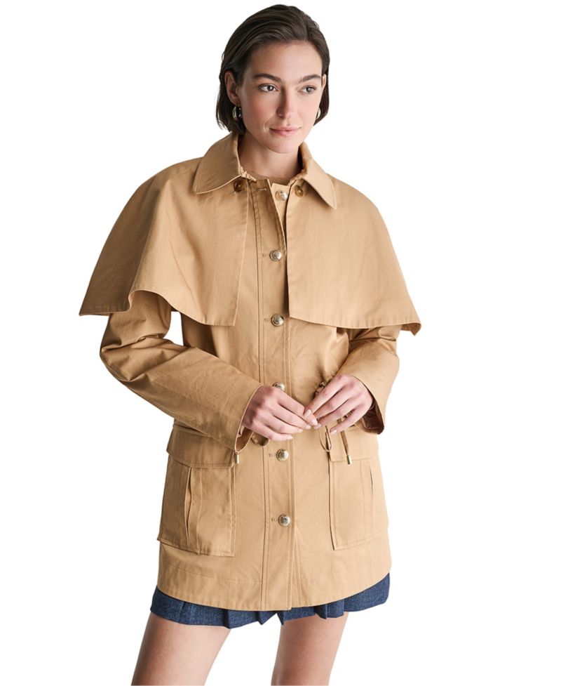 Women's Short Collared Cinched-Waist Trench Coat