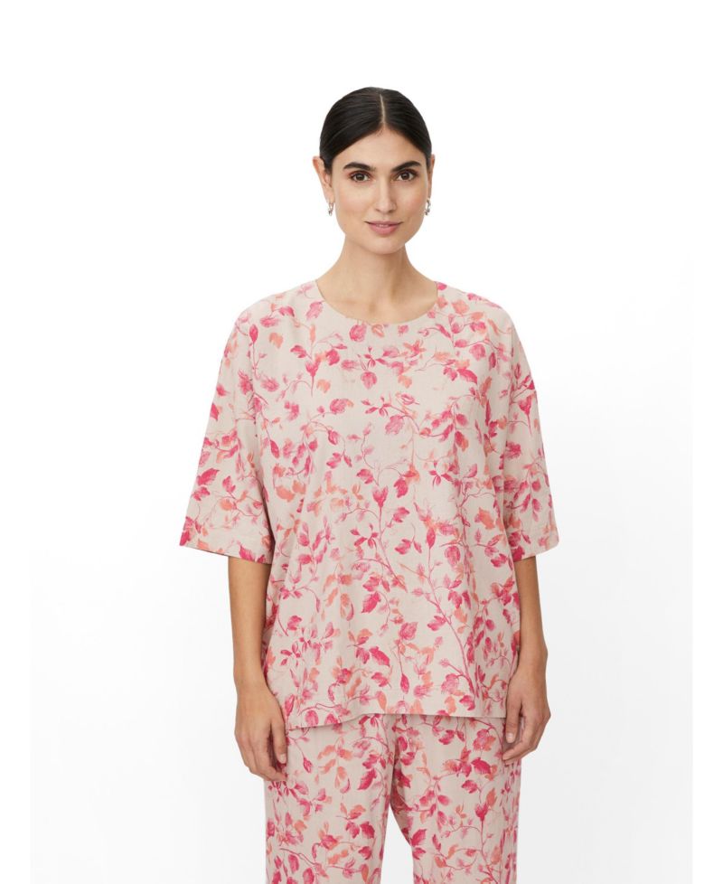 Women's MaDegana Floral-Print 3/4-Sleeve Linen-Blend Top