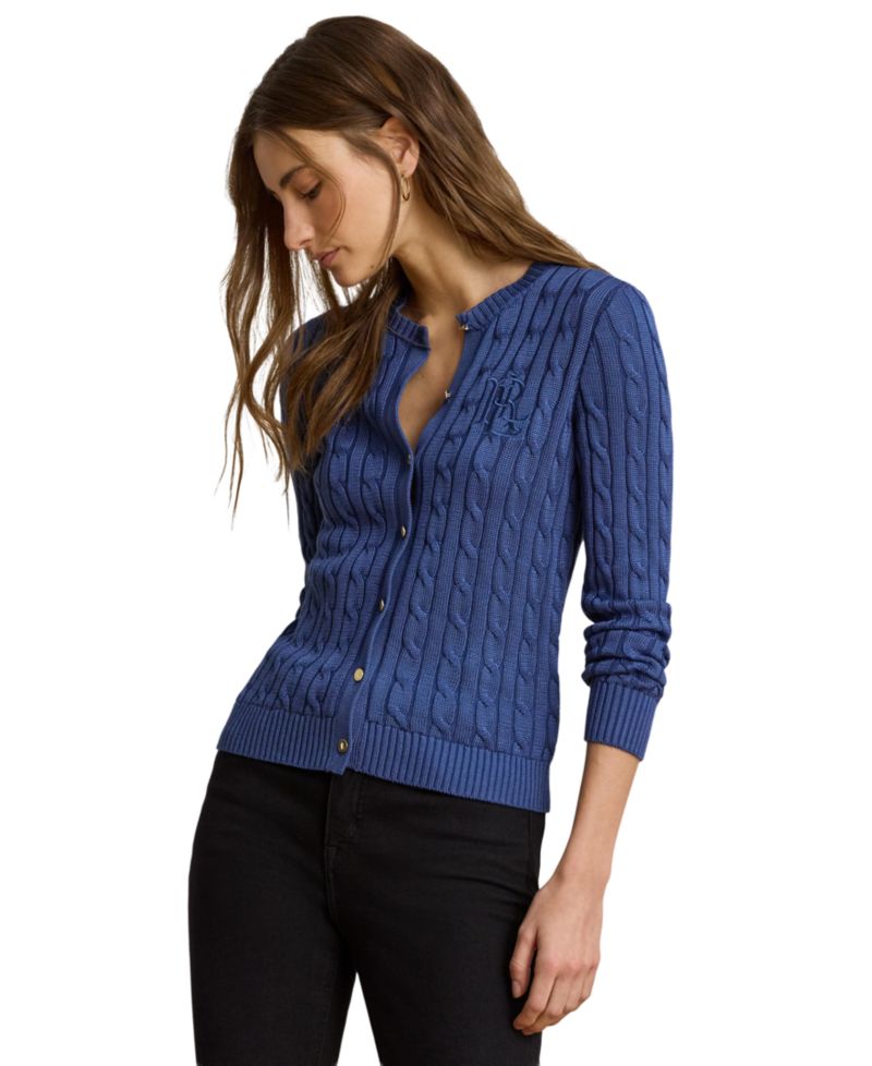 Petite Cable-Knit Button-Front Long-Sleeve Cardigan