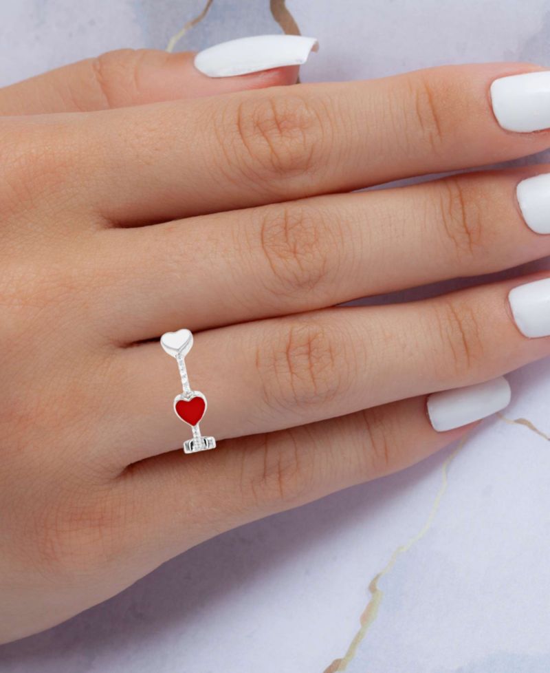 Cubic Zirconia & Red & White Enamel Heart Ring in Sterling Silver (Also in Black Spinel)