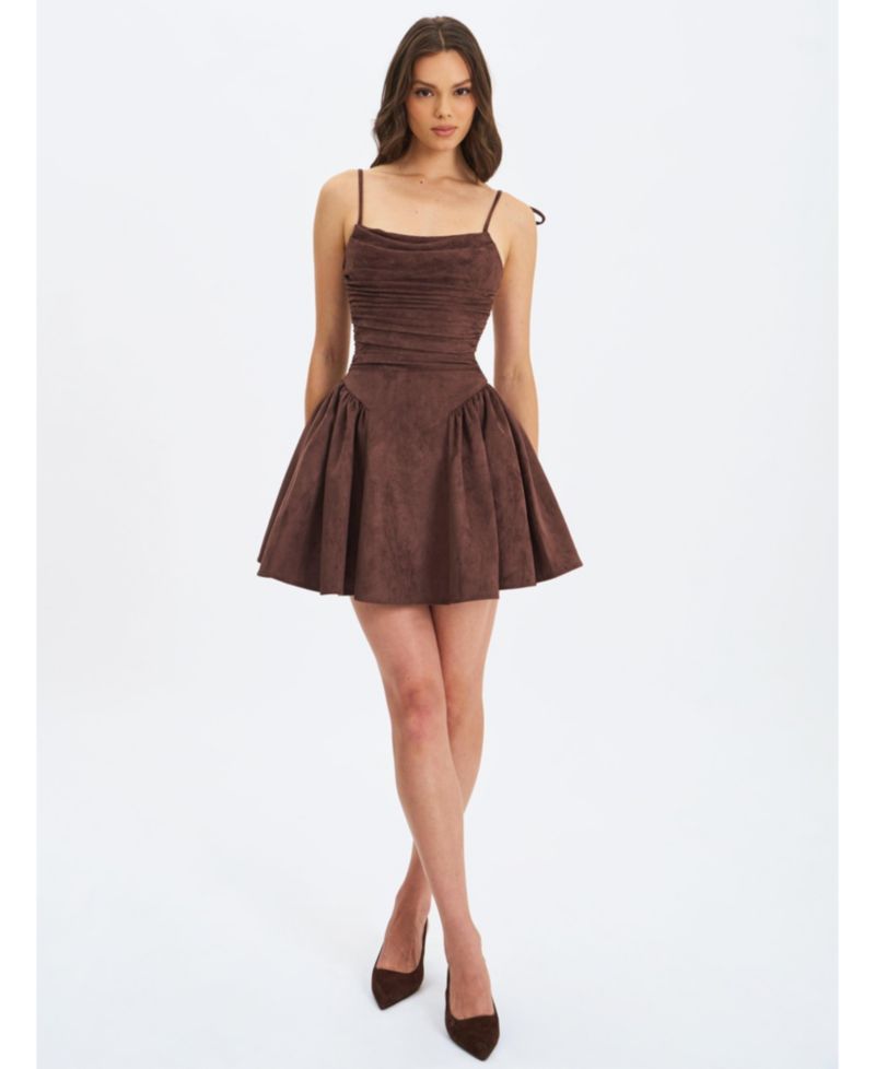 Women's Raisa Mahogany Suede Ruched Mini Dress