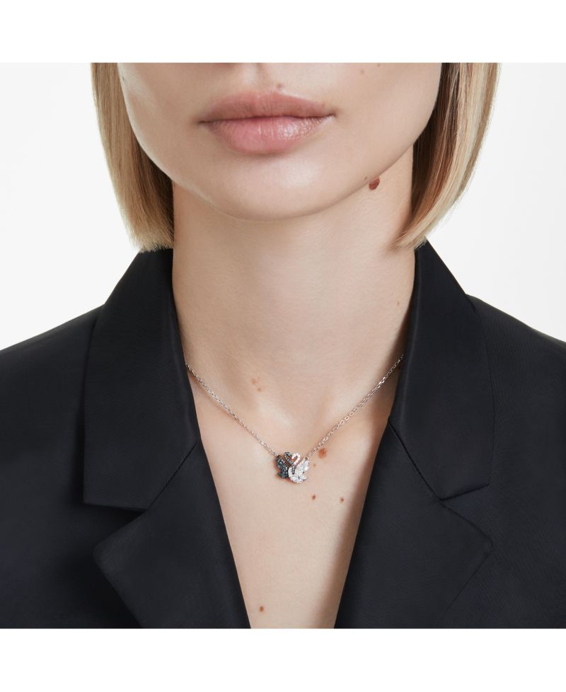 Swan Black, Rhodium Plated Pendant Necklace