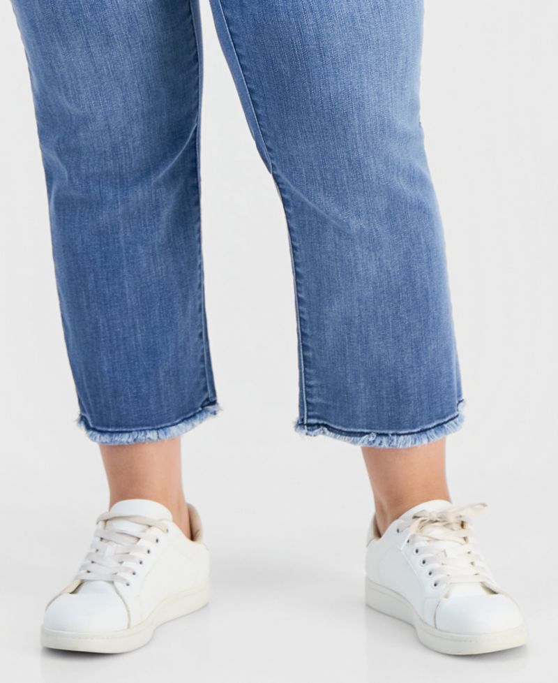 Plus Size High-Waisted Straight-Leg Frayed-Hem Jeans