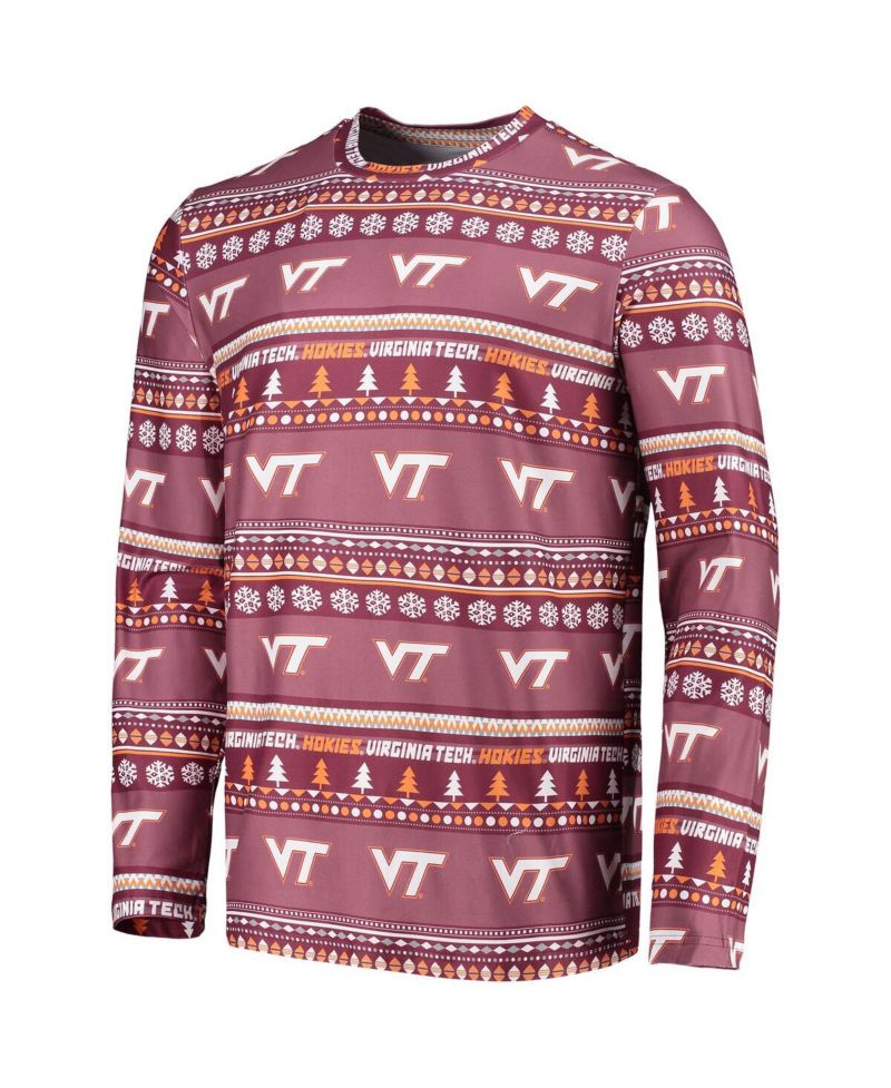 Men's Maroon Virginia Tech Hokies Ugly Sweater Long Sleeve T-shirt and Pants Sleep Set