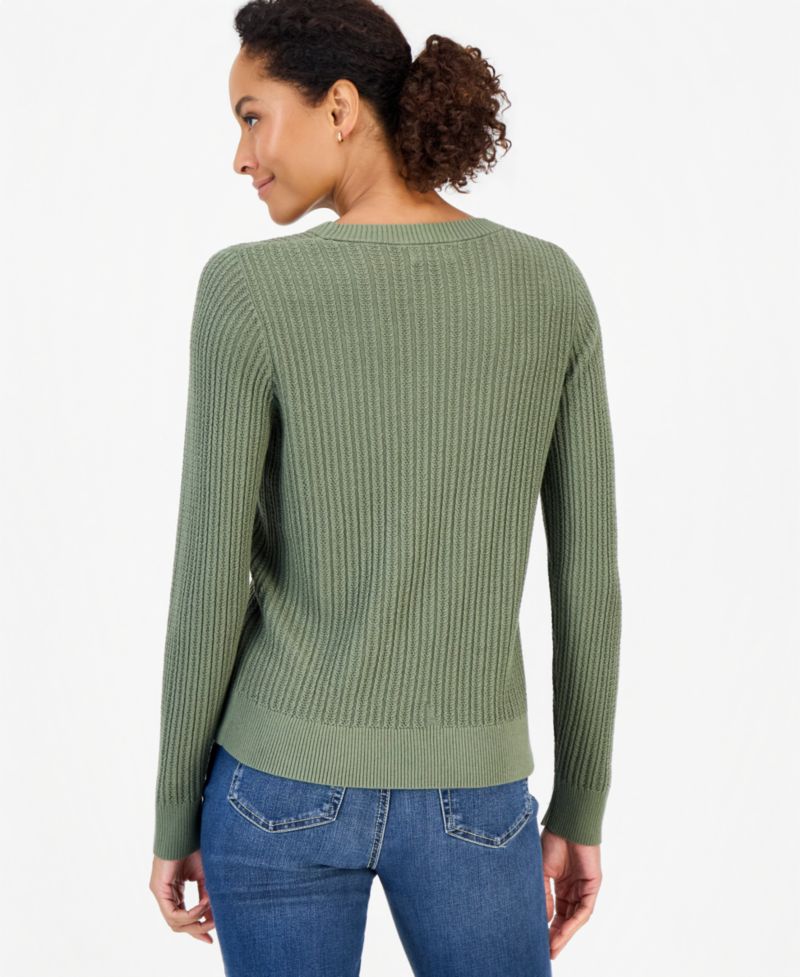 Petite Mix Stitch Crewneck Cotton Sweater, Macy's Exclusive