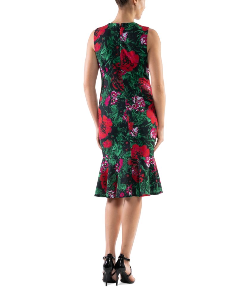 Women's Floral-Print Flounce-Hem Sheath Dress