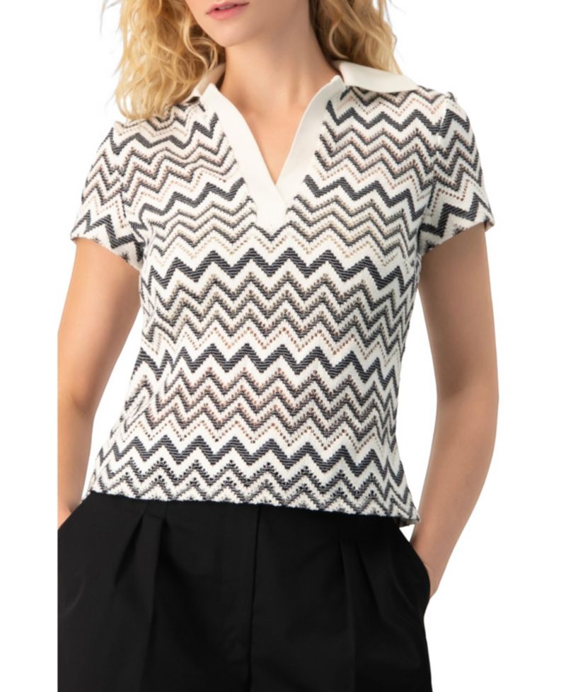 Women's Chevron Knit Collared Polo Blouse