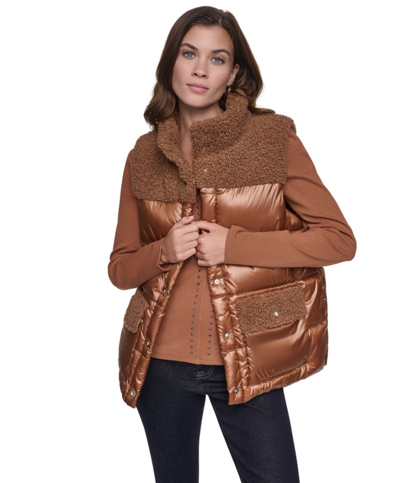Women's Sherpa Mix Mock Neck Quilted Vest