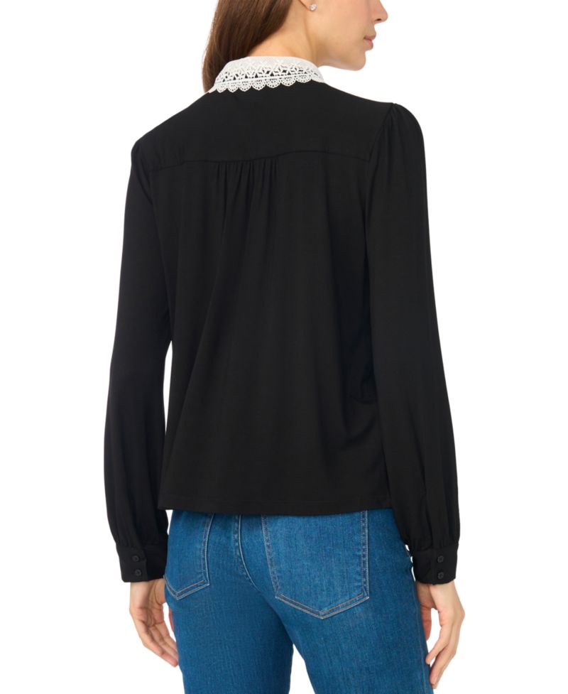 Women's Long-Sleeve Scallop-Trim Collar Lace Blouse