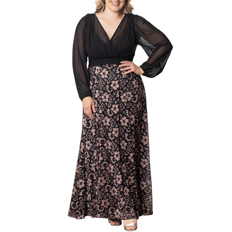 Plus Size Mon Tresor Long Sleeve Lace Evening Gown