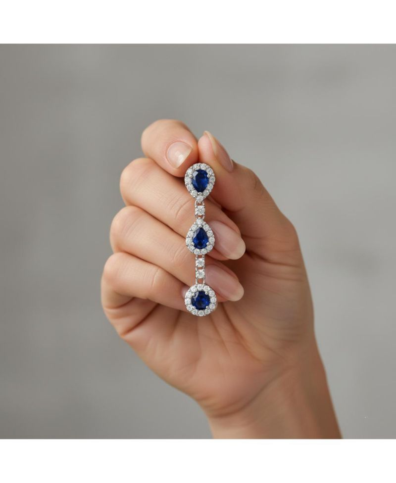 Elegant White Gold Plated Three Linear CZ Dangle Earrings
