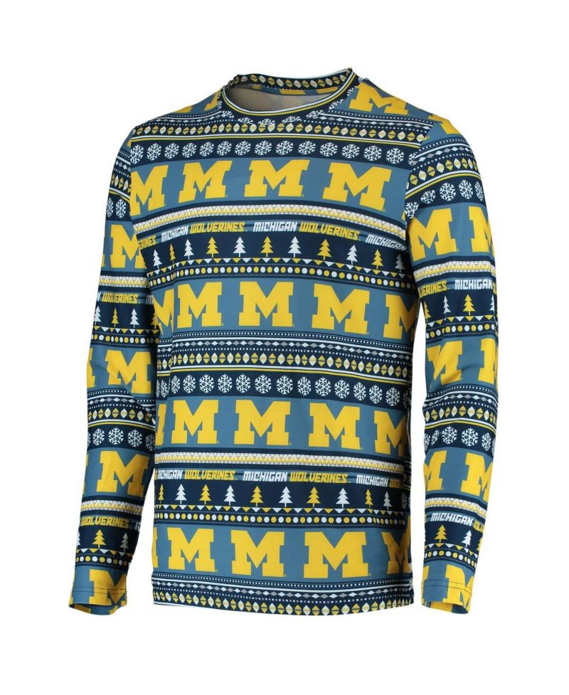 Men's Navy Michigan Wolverines Ugly Sweater Knit Long Sleeve Top and Pant Set