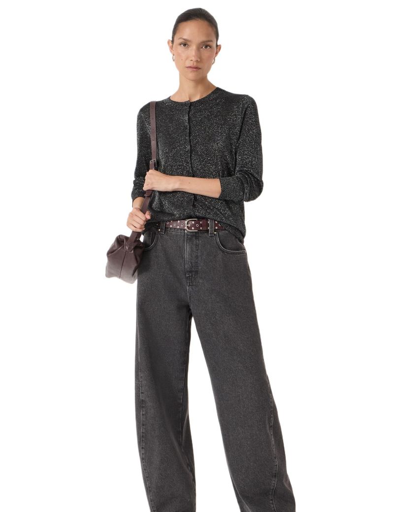 Women's Crew Neck Slim Fit Metallic Cardigan