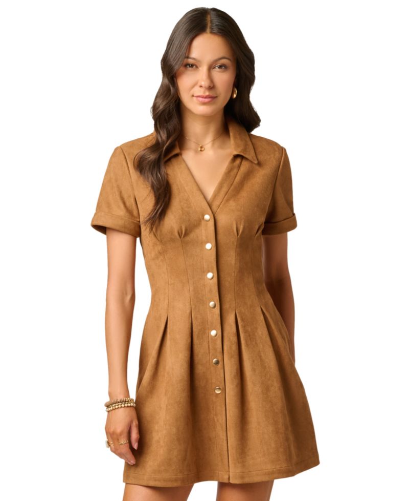 Women's Collared Button-Front Shirt Dress