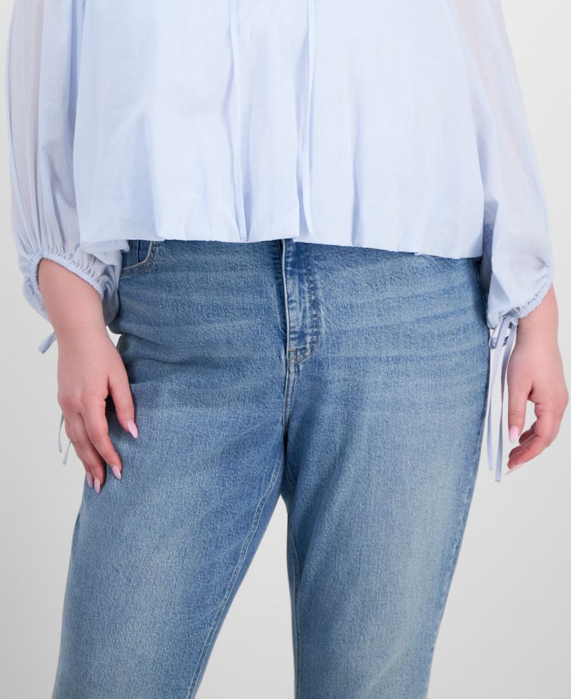 Plus Size Tie-Front Cotton Blouse