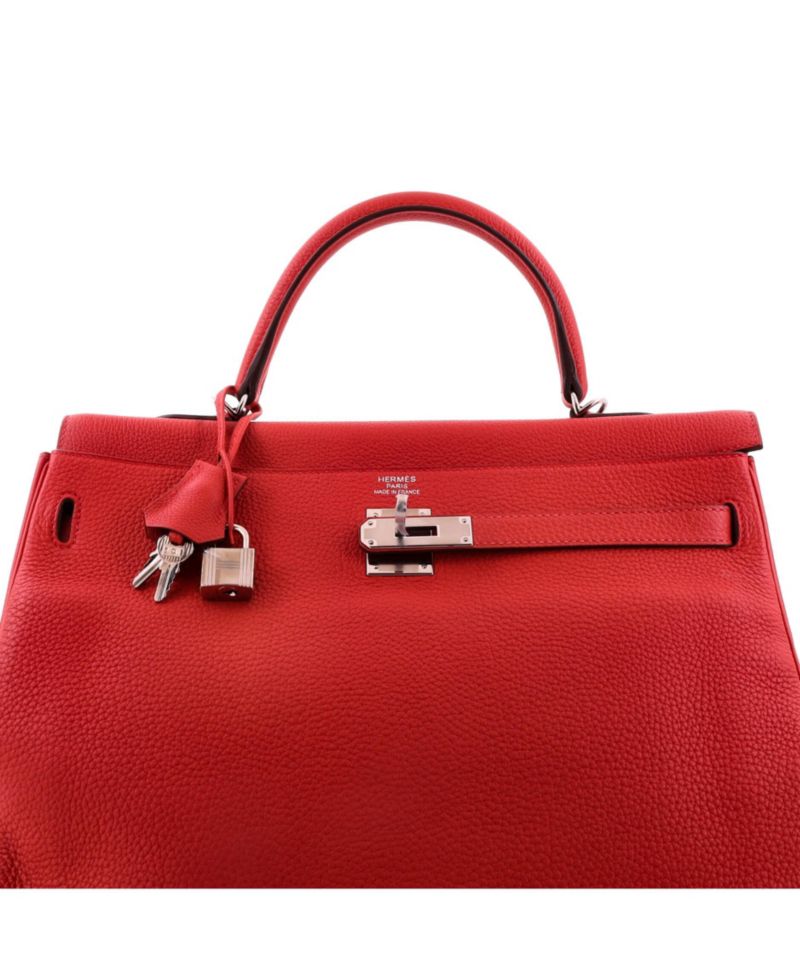 Pre-Owned Hermes Kelly 35 Handbag Red Togo with Palladium Hardware