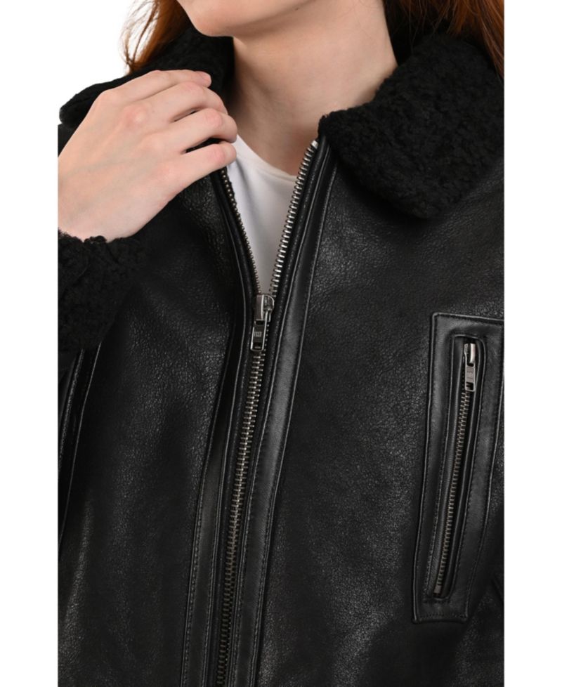 Women's Nappa Leather Jacket with Faux Shearling Lining