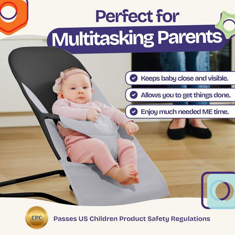 Kids Portable 2 in 1 Bouncer – Versatile Bouncer Chair Bouncer with Ergonomic Support to Use, Oatmeal
