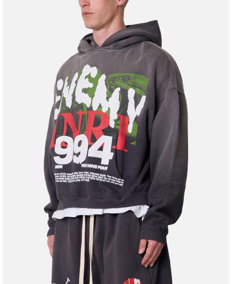 Men's Enemy Graphic Oversized Cropped Hoodie