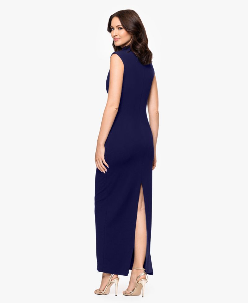 Women's Ruched Scuba Crepe Mock Neck Dress