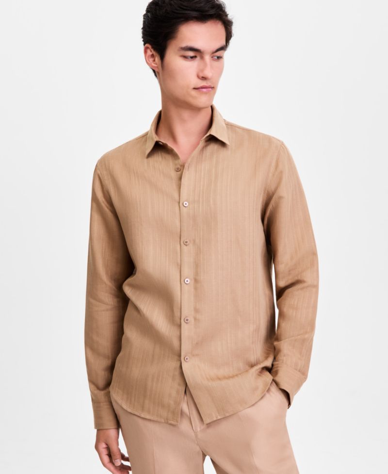 Men's Long-Sleeve Linen-Blend Stripe Dobby Shirt, Macy's Exclusive