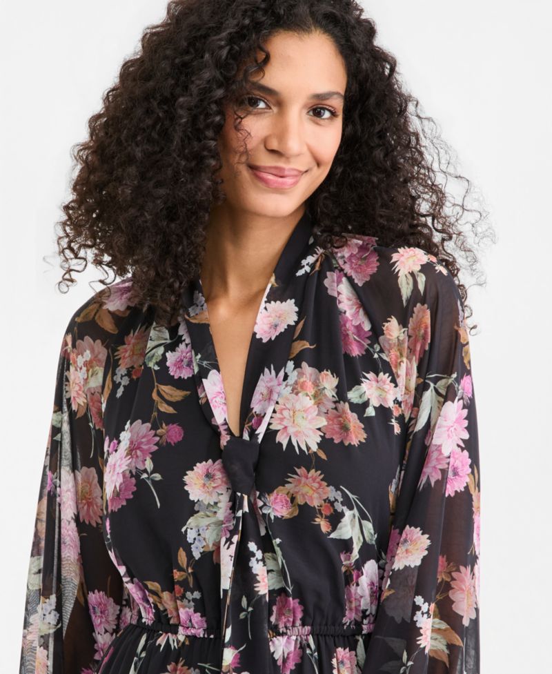 Women's Long-Sleeve Floral High-Low Dress