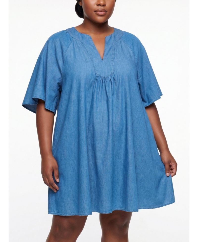 Plus Size Belle Isle Chambray Mini Dress