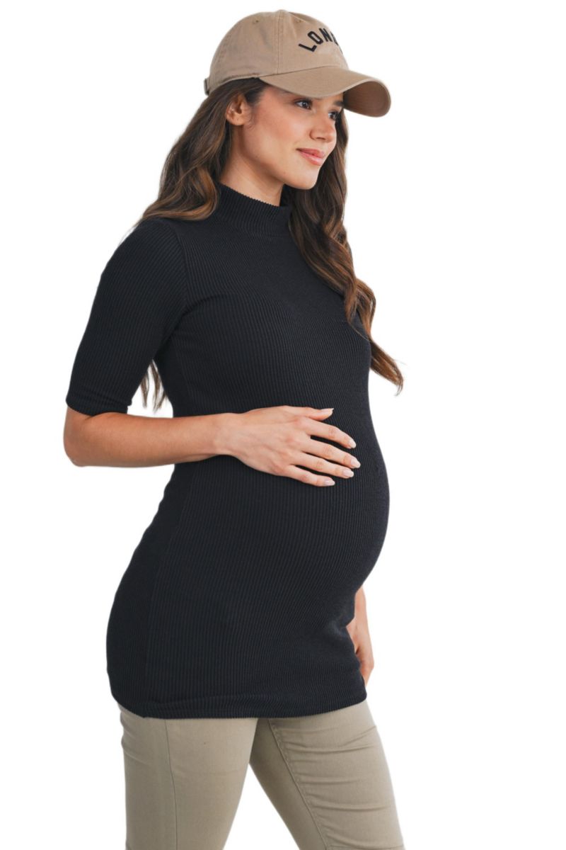 Maternity Ribbed Mock Neck Top