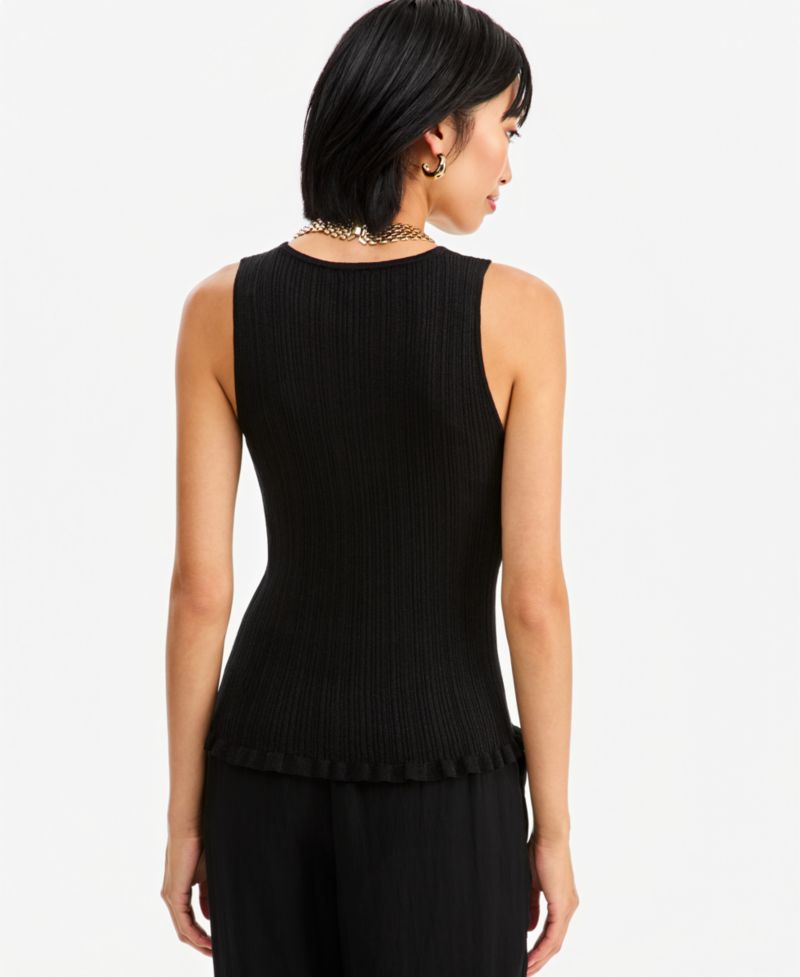 Women's Sleeveless Crewneck Ribbed Cotton-Blend Sweater Tank
