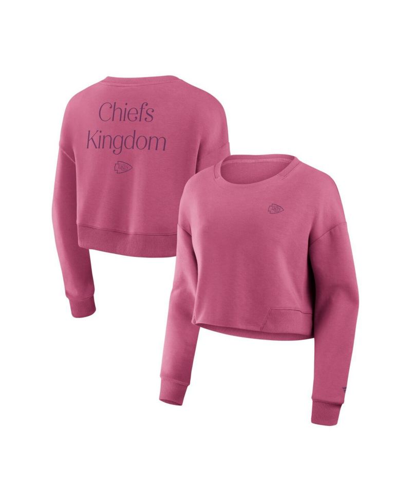 Women's Pink Kansas City Chiefs Studio Tri-Blend Cropped Pullover Sweatshirt