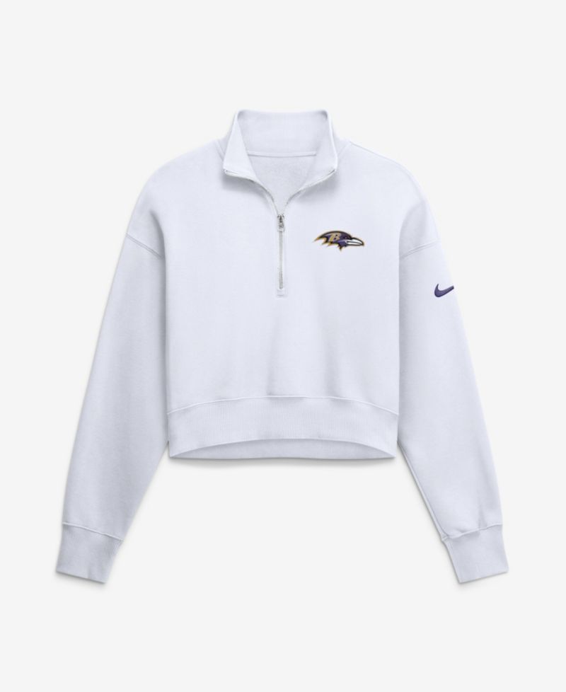 Women's White Baltimore Ravens Oversized Phoenix Fleece Cropped Quarter-Zip Sweatshirt