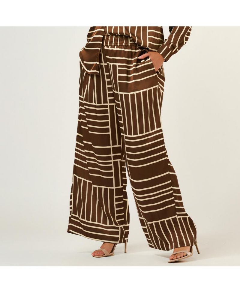 Josie Geometric Wide-Leg Elasticated Satin Pant