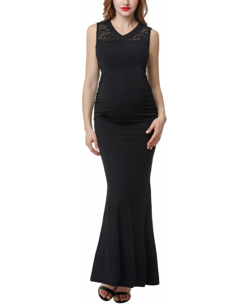 Women's V-Neck Lace Trim Mermaid Maxi Dress