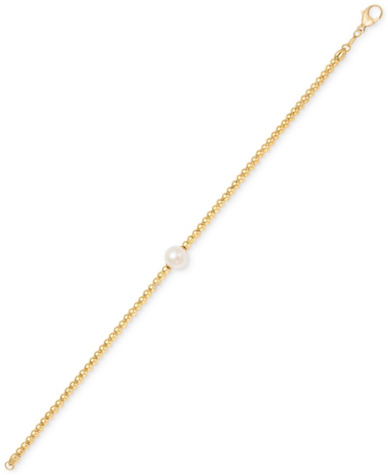 Cultured Freshwater Pearl (8-8.5mm) Beaded Bracelet in 14k Gold over Sterling Silver Made in Italy