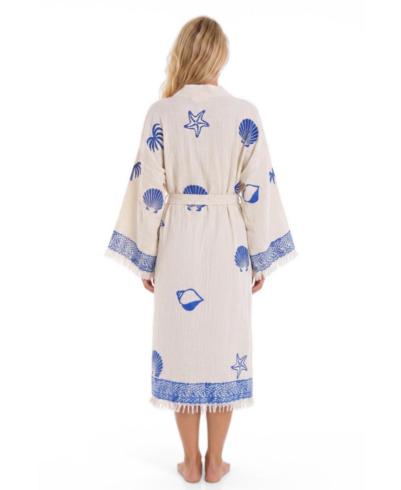 Women's Nerina V-Neck Long-Sleeve Shell-Print Beach Cover-Up Robe