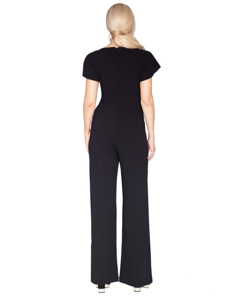 Women's Flutter-Sleeve Dramatic Crystal Bow Detail Jumpsuit