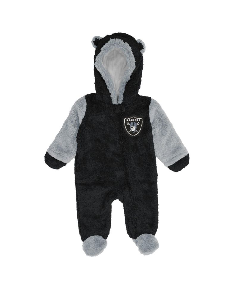 Baby Boys and Girls Black Las Vegas Raiders Teddy Fleece Bunting Full-Zip Sleeper