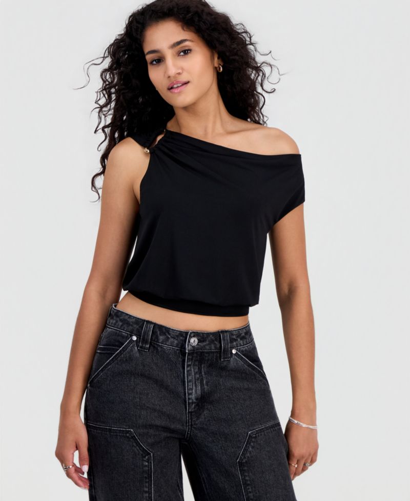 Juniors' Asymmetrical Cropped Top