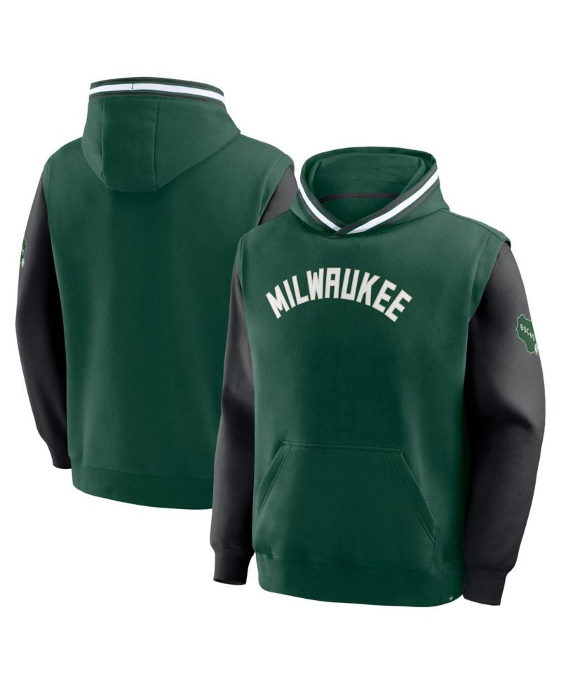 Men's Hunter Green/Black Milwaukee Bucks Half Court Shot Clock Fastbreak Hoodie