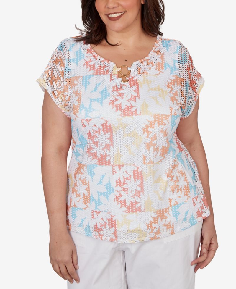 Plus Size Printed Textured Knit T-Sleeve Top