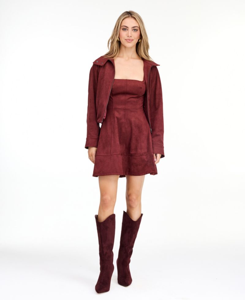 Women's Porter Faux-Suede Bomber Funnel Neck Jacket