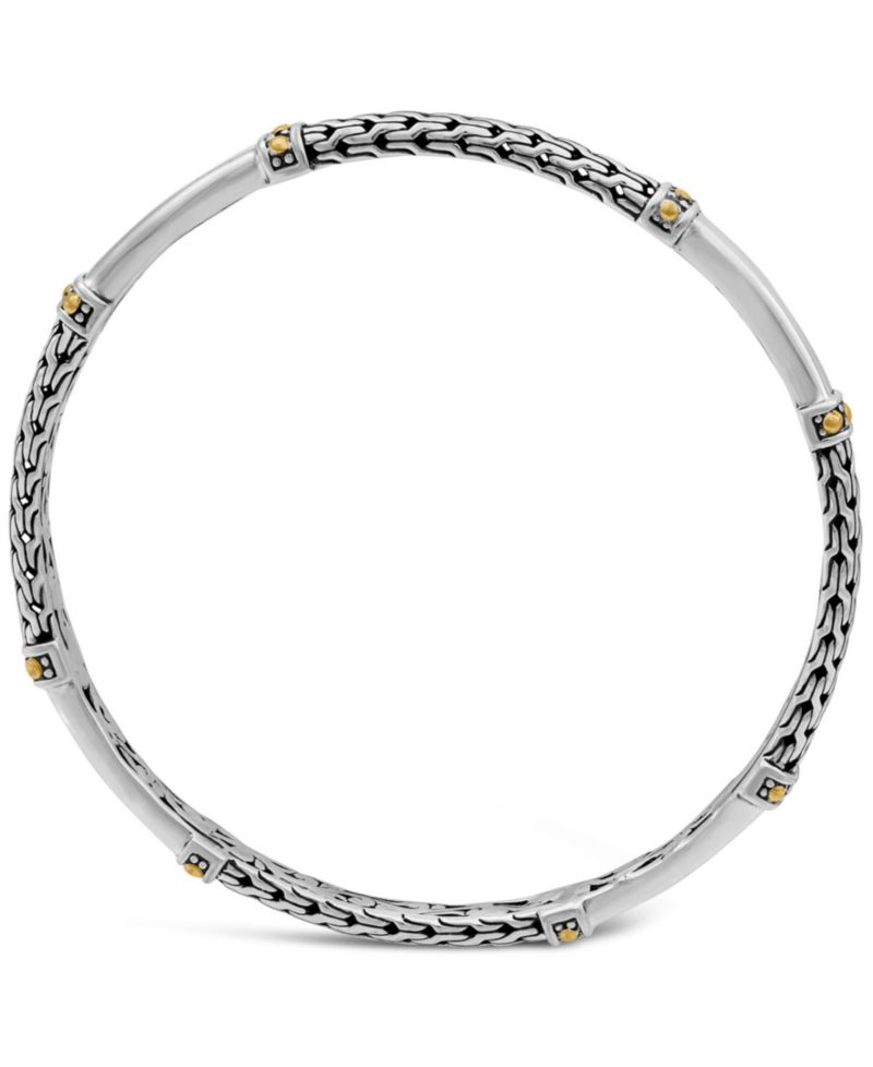 Dragon Bone Slide-on Bangle Bracelet in Sterling Silver and 18K Gold Accents