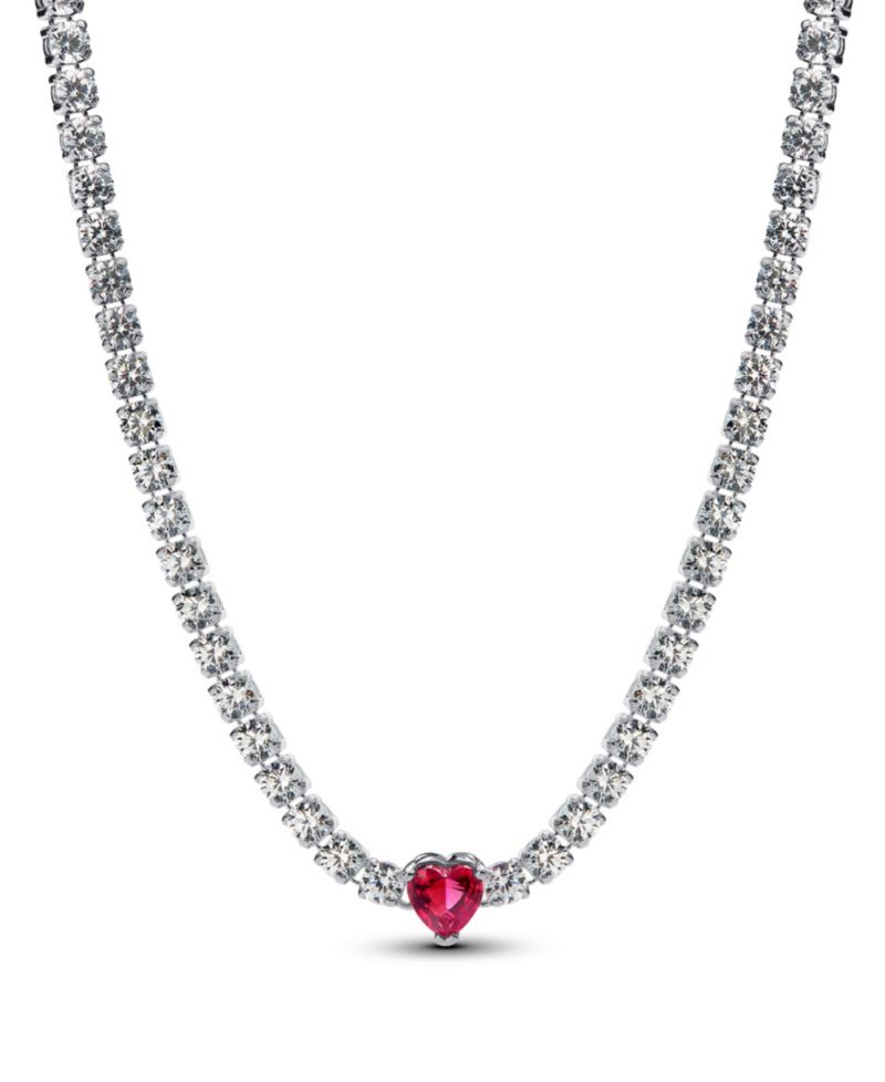 Sterling Silver Halo Heart Choker Necklace