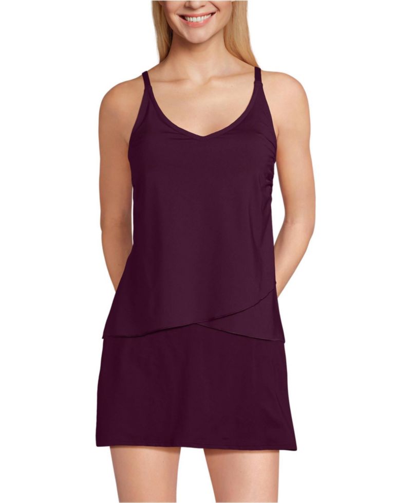 Women's D-Cup Chlorine Resistant V-Neck Tulip Hem Tankini Swimsuit Top with Adjustable Straps