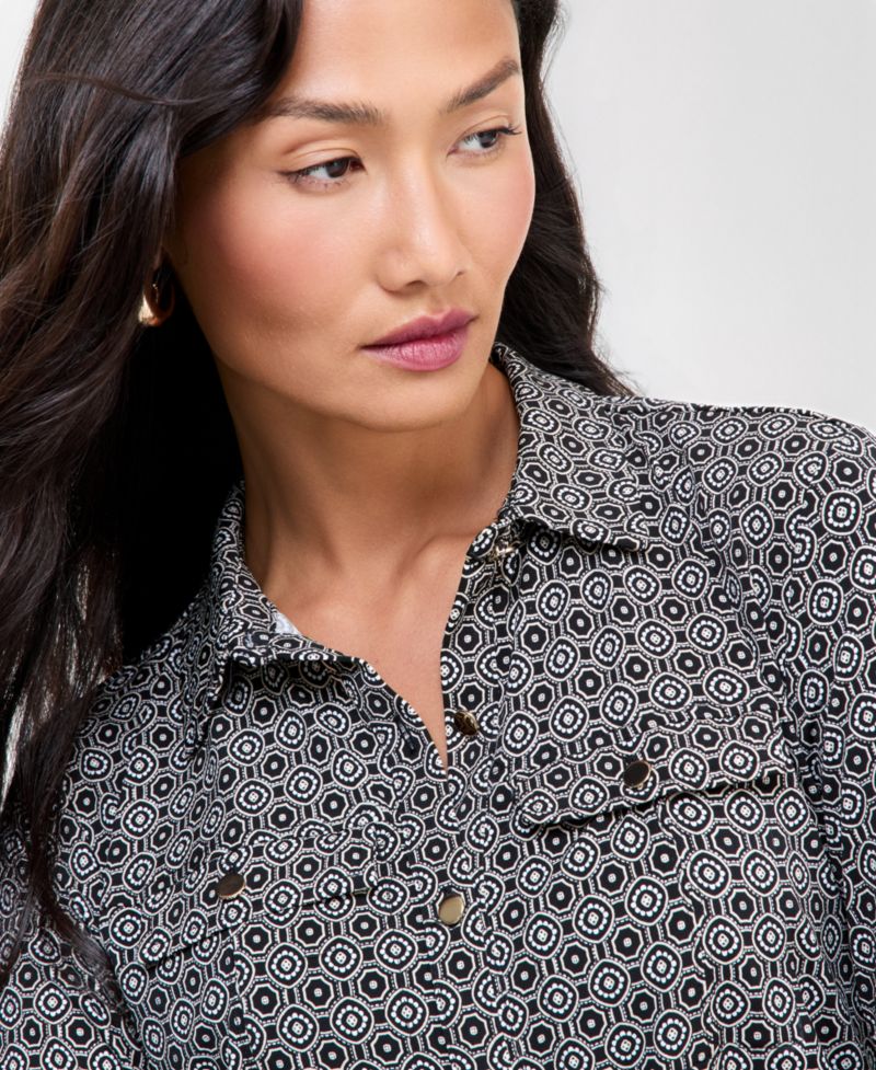 Women's Utility Printed Long-Sleeve Button-Up Blouse